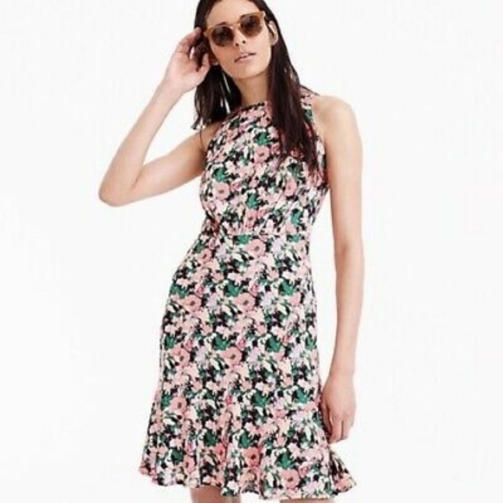 J. Crew Mercantile Ruched Waist Ruffle Neon Floral Dress Size 10